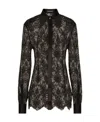 Dolce & Gabbana Black Slim Shirt With Satin Details In Chantilly Lace Woman In Black