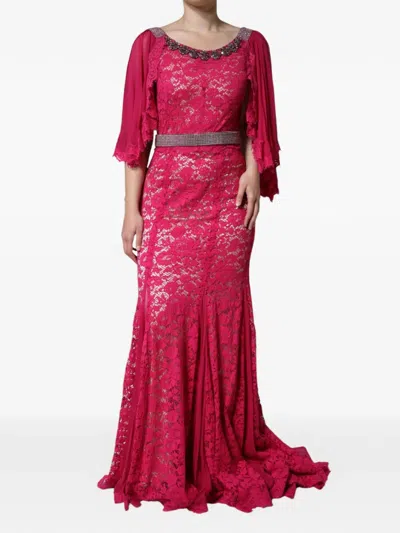 Dolce & Gabbana Lace Crystal-embellished Sheath Dress In Pink