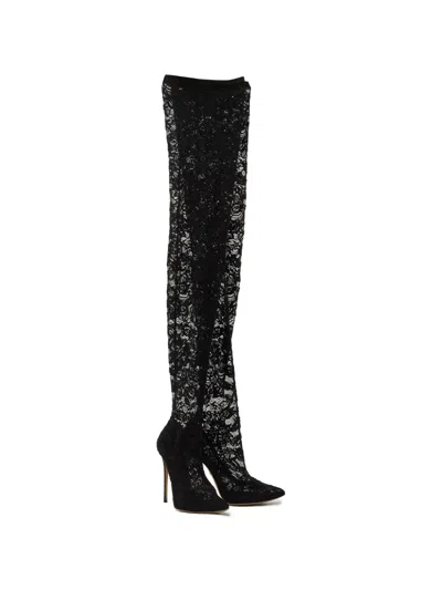 Pre-owned Dolce & Gabbana Lace Mesh Boots In Black