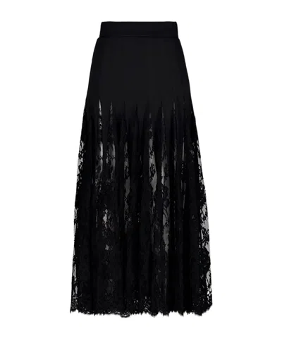 Dolce & Gabbana Dolce  Gabbana Lace Midi Charmeuse Skirt In Black