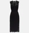 Dolce & Gabbana Logoed Stretch Lace Longuette Dress In Nero