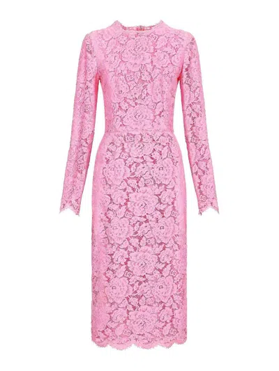 Dolce & Gabbana Lace Dress With Silk Petticoat In Pink