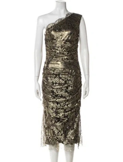 Pre-owned Dolce & Gabbana Lace Midi Length Dress In Gold
