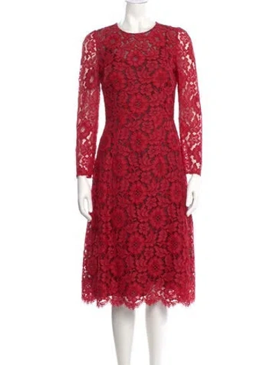 Pre-owned Dolce & Gabbana Lace Midi Length Dress In Red