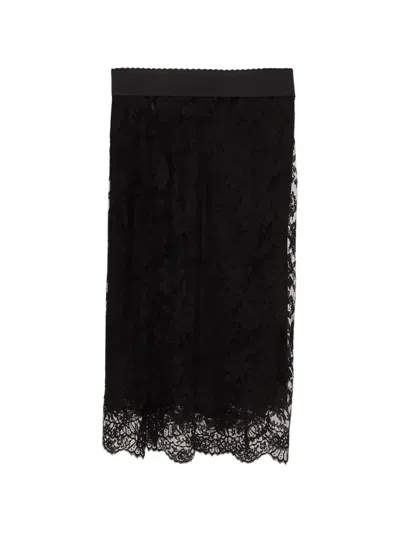 Pre-owned Dolce & Gabbana Lace Midi Midi Skirt In Black