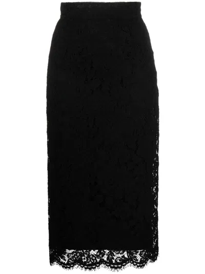 Dolce & Gabbana Lace Midi Skirt In Black