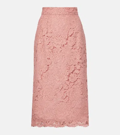 Dolce & Gabbana Lace Midi Skirt In Pink
