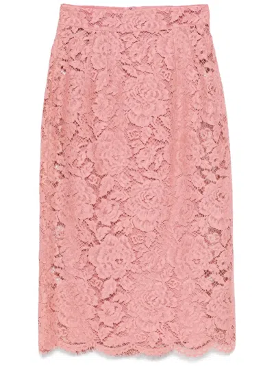 Dolce & Gabbana Lace Midi Skirt With Embroidered Logo