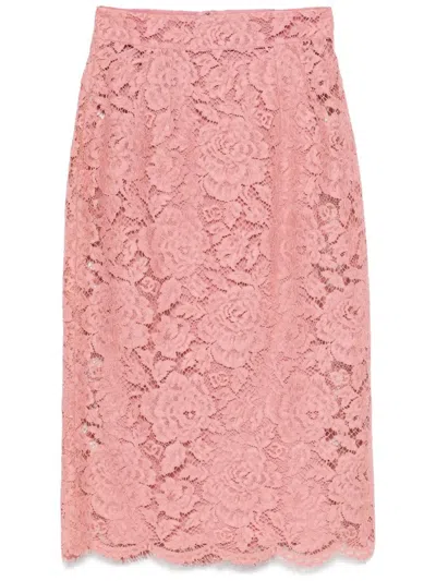 DOLCE & GABBANA DOLCE & GABBANA LACE MIDI SKIRT WITH EMBROIDERED LOGO