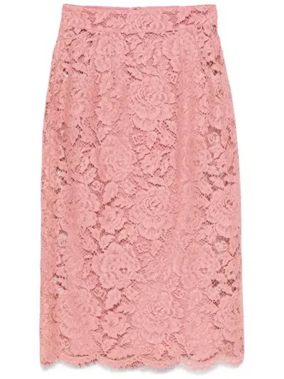 DOLCE & GABBANA DOLCE & GABBANA LACE MIDI SKIRT WITH EMBROIDERED LOGO