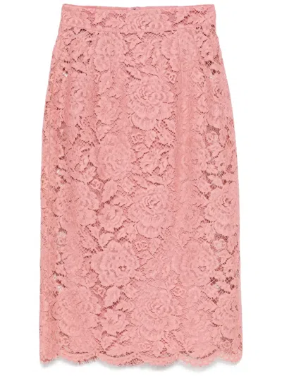 DOLCE & GABBANA LACE MIDI SKIRT WITH EMBROIDERED LOGO