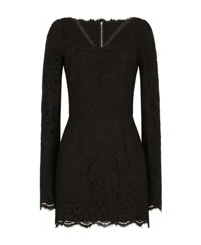 DOLCE & GABBANA DOLCE  GABBANA LACED SQUARE-NECK MINI DRESS