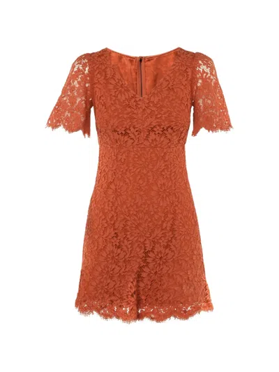Pre-owned Dolce & Gabbana Lace Mini Dress In Orange