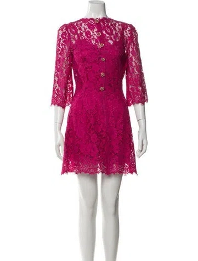 Pre-owned Dolce & Gabbana Lace Mini Dress In Pink