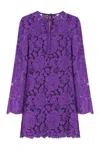 Dolce & Gabbana Women Violet Dress With Round Neck And All-over Floral Embroidery In Cotton Blend Wo In Purple