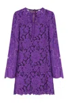 Dolce & Gabbana Lace-pattern Bell-sleeve Dress In Purple