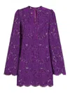 Dolce & Gabbana Bell Sleeves Mini Lace Dress In Purple