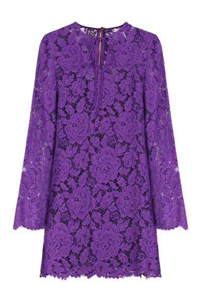 Dolce & Gabbana Lace Mini Dress In Purple