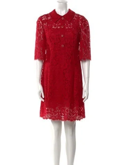 Pre-owned Dolce & Gabbana Lace Mini Dress In Red