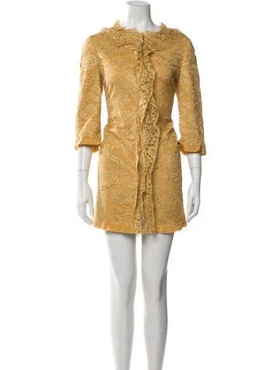 Pre-owned Dolce & Gabbana Lace Mini Dress In Yellow