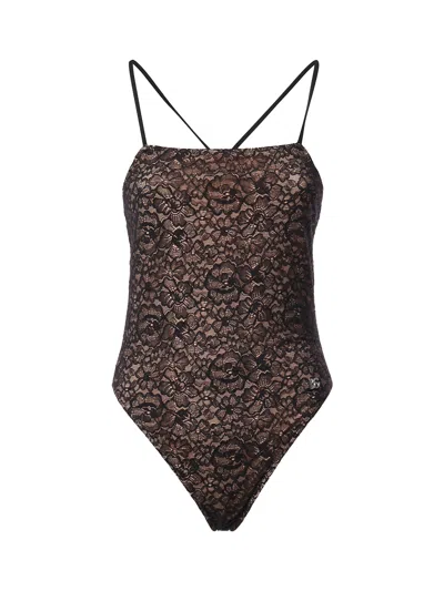 Dolce & Gabbana Lace One-piece Swimsuit In Black