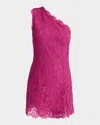 Dolce & Gabbana Lace One-shoulder Slit Mini Dress In Brightpink