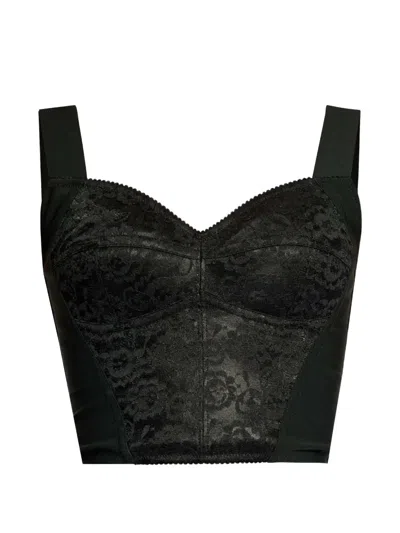 Dolce & Gabbana Stretch Jersey Corset Top Cropped Silhouette In Black