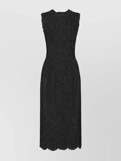 DOLCE & GABBANA LACE OVERLAY SLEEVELESS MIDI DRESS
