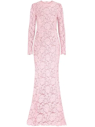Dolce & Gabbana Long Sleeve Lace Train Dress In Pink