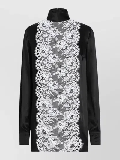 DOLCE & GABBANA LACE PANEL BLOUSE HIGH NECK LONG SLEEVES