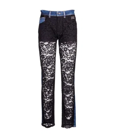 Dolce & Gabbana Lace-panel Boyfriend Jeans In Black