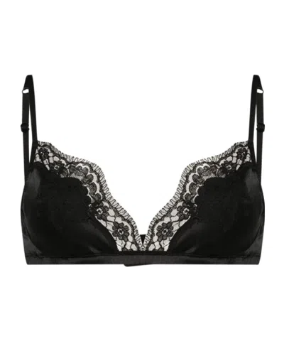 DOLCE & GABBANA DOLCE  GABBANA LACE DETAILED SOFT-CUP SATIN BRA