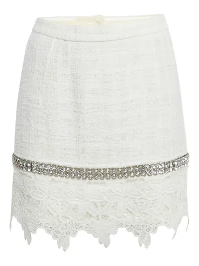 Pre-owned Dolce & Gabbana Lace-panel Crystal Mini Skirt In White