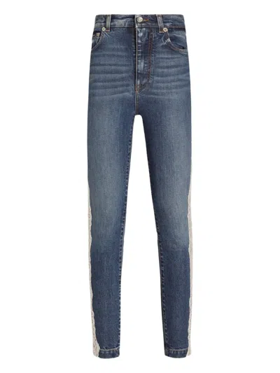 Dolce & Gabbana Lace Panel Denim Jeans In Blue