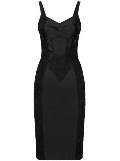 Dolce & Gabbana Satin And Lace Calf-length Corset Dress In ブラック