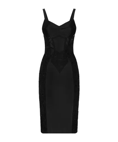 DOLCE & GABBANA DOLCE  GABBANA SATIN MIDI CORSET LACE DRESS