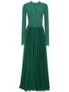 Dolce & Gabbana Silk-blend Lace And Pleated Chiffon Gown In Green