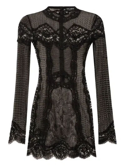 DOLCE & GABBANA LACE-PANEL LONG-SLEEVE MINI DRESS