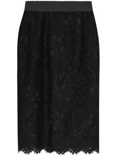 Dolce & Gabbana Lace-panel Midi Skirt In Black