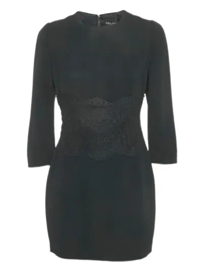 Pre-owned Dolce & Gabbana Lace-panel Mini Dress In Black