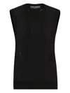 Dolce & Gabbana Cashmere And Silk Sweater With Lace Inlay In Black