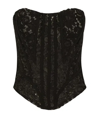 Dolce & Gabbana Lace Panelled Corset-top In Black