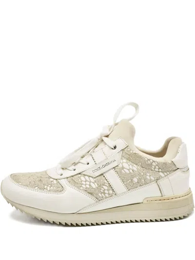 Pre-owned Dolce & Gabbana Lace-panelling Leather Sneakers