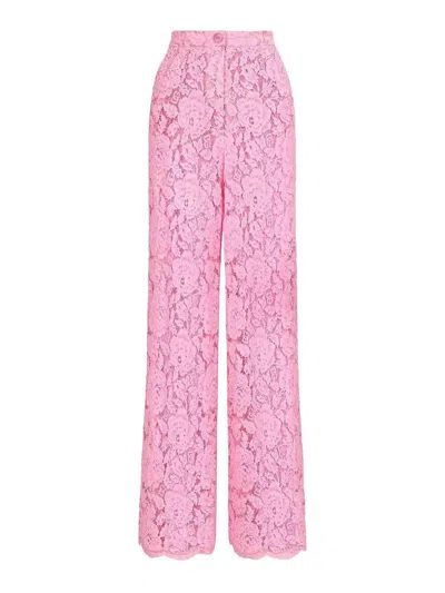 Dolce & Gabbana Lace Wide-leg Trousers In Pink