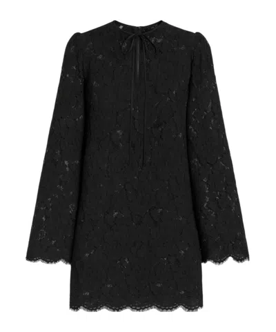 Dolce & Gabbana Lace-pattern Bell-sleeve Dress In Black