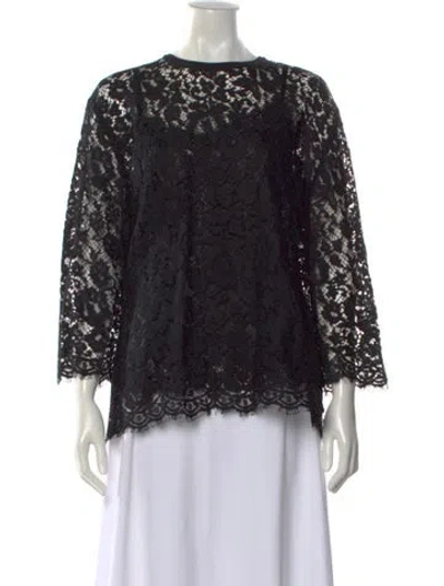 Pre-owned Dolce & Gabbana Lace Pattern Crew Neck Blouse In Black
