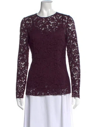Pre-owned Dolce & Gabbana Lace Pattern Crew Neck Blouse In Purple