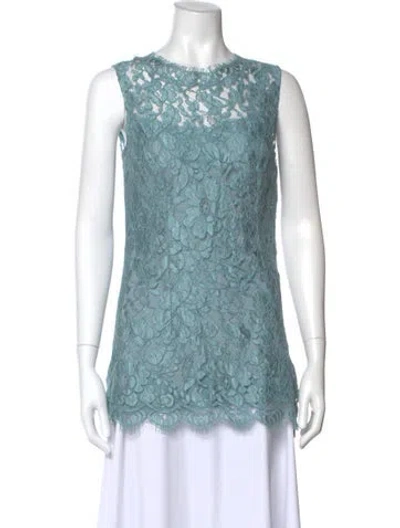 Pre-owned Dolce & Gabbana Lace Pattern Crew Neck Blouse W/ Tags In Blue