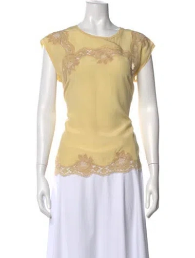 Pre-owned Dolce & Gabbana Lace Pattern Crew Neck Blouse In Yellow
