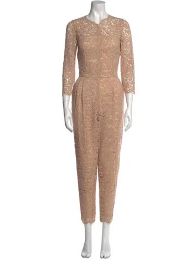 Pre-owned Dolce & Gabbana Lace Pattern Crew Neck Jumpsuit In Neutral